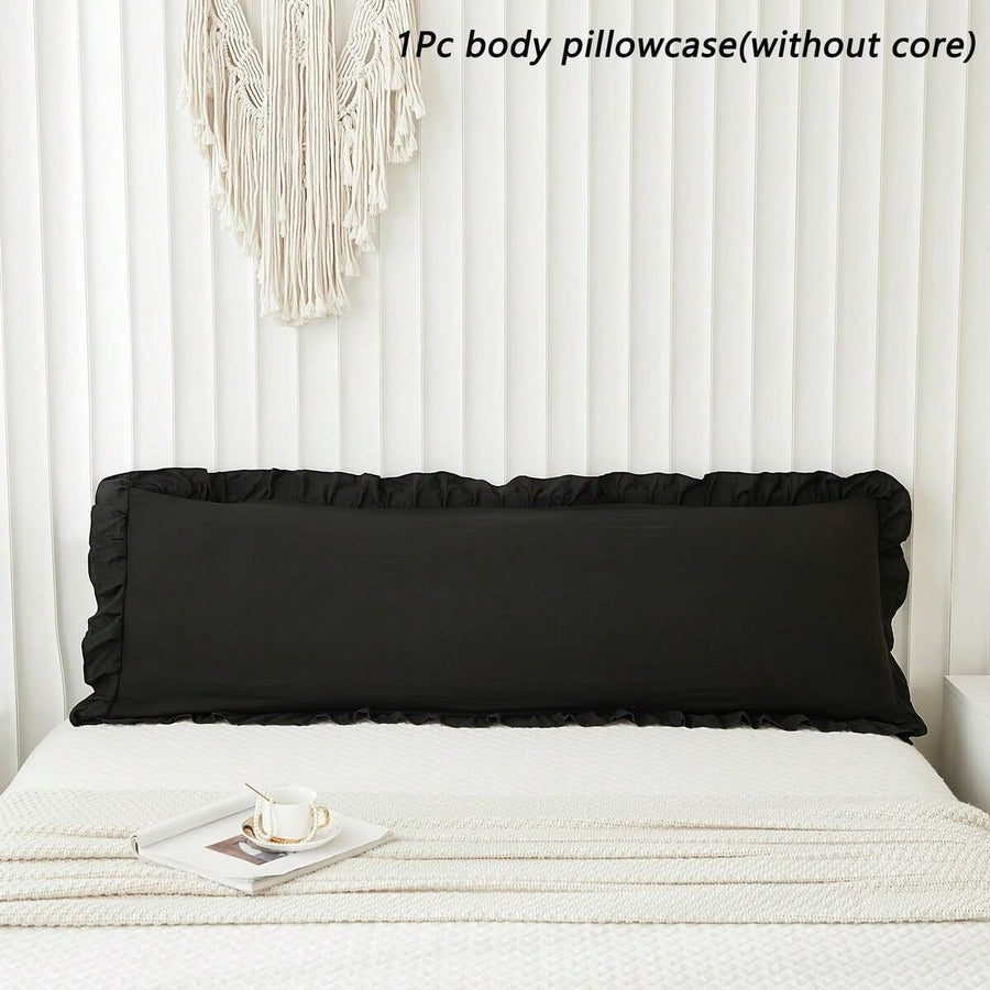 1pc Solid Color Ruffle Edge Body Pillow Cover (Pillow Insert Not Included), 20in*54in Headboard Pillow Protector Sleeve, Skin-Friendly Warm Breathable Pocket Pillow Case, Suitable For All Seasons, Machine Washable, Home/Bedroom Use